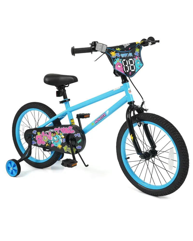 18 Inch Kids Bike with Training Wheels for Ages 4-8 Years Old Blue- Street Art Time - Blue - Kids Bike