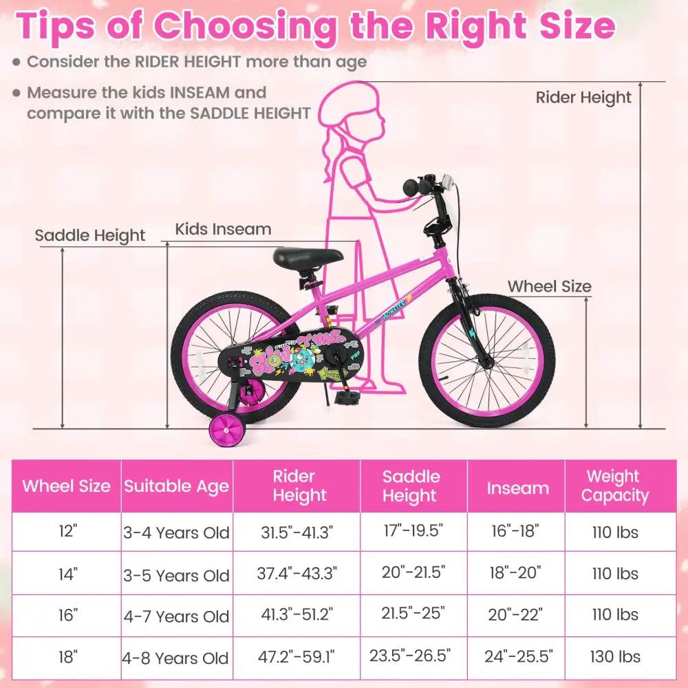 18 Inch Kids Bike with Training Wheels for Ages 4-8 Years Old Pink- Street Art Time - Pink - Kids Bike
