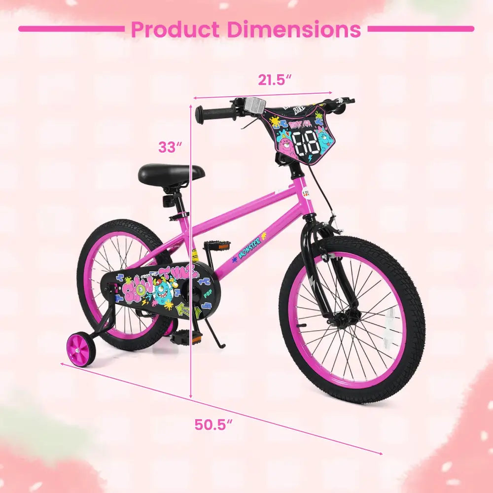 18 Inch Kids Bike with Training Wheels for Ages 4-8 Years Old Pink- Street Art Time - Pink - Kids Bike