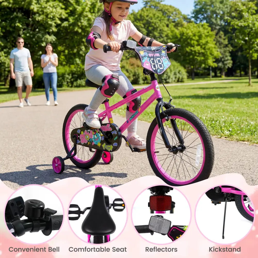 18 Inch Kids Bike with Training Wheels for Ages 4-8 Years Old Pink- Street Art Time - Pink - Kids Bike