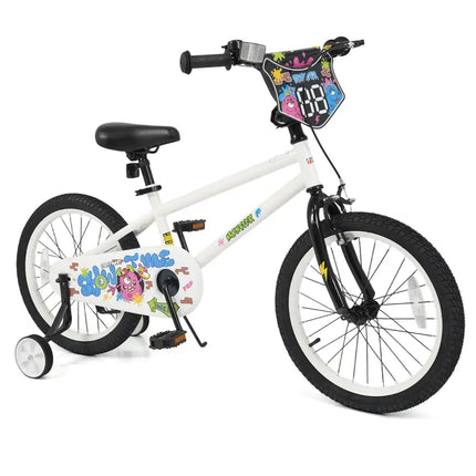 18 Inch Kids Bike with Training Wheels for Ages 4 - 8 Years Old White - Street Art Time - Oasis Home Essentials