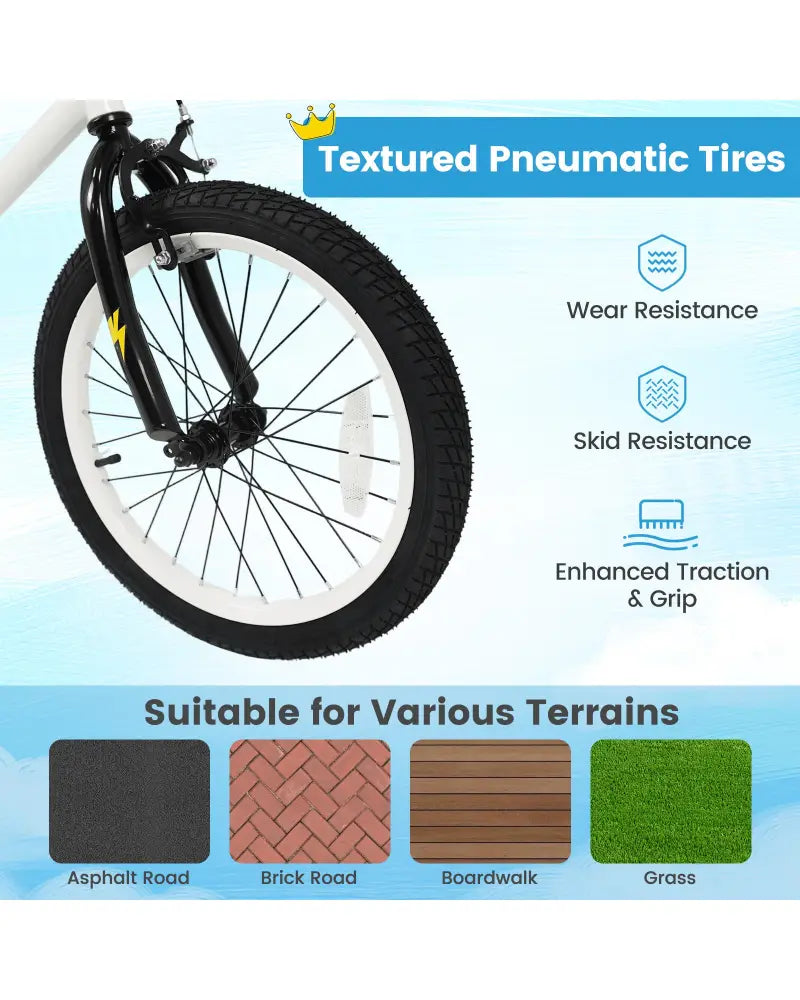 18 Inch Kids Bike with Training Wheels for Ages 4-8 Years Old White- Street Art Time - White - Kids Bike
