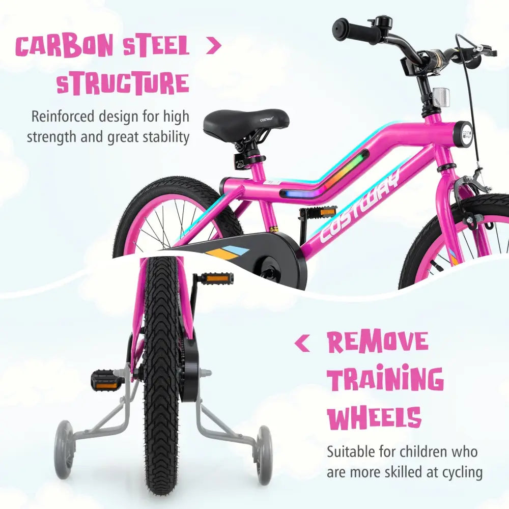 18 Inch LED Lighted Kids Bike with Training Wheels and Headlight for Ages 4 - 8 Years - 18 inches - Oasis Home Essentials