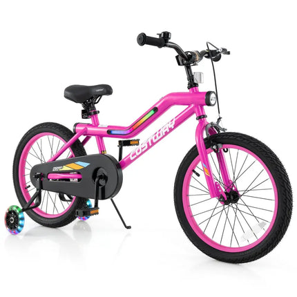 18 Inch LED Lighted Kids Bike with Training Wheels and Headlight for Ages 4 - 8 Years - 18 inches - Oasis Home Essentials