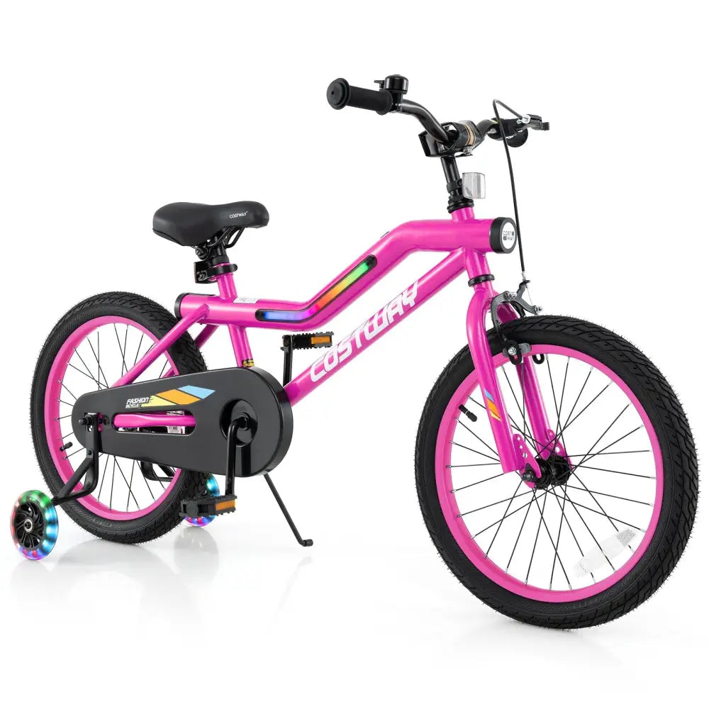 18 Inch LED Lighted Kids Bike with Training Wheels and Headlight for Ages 4 - 8 Years - 18 inches - Oasis Home Essentials