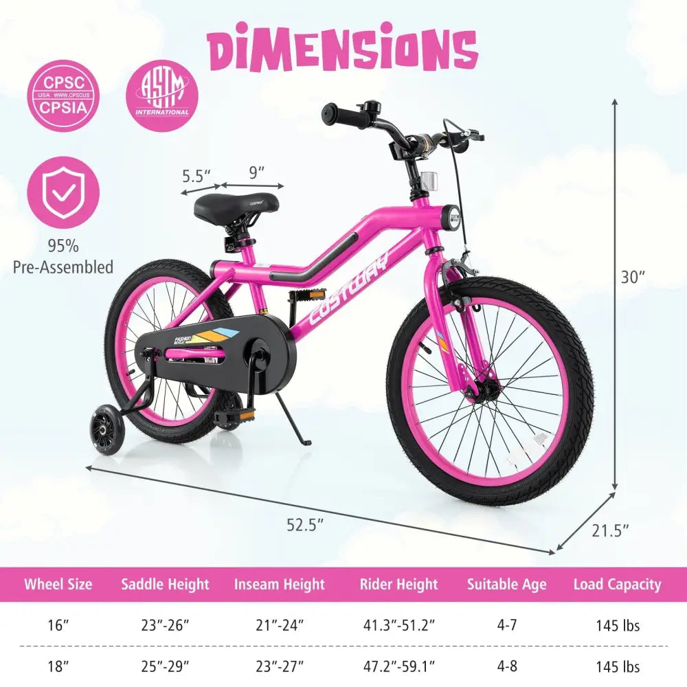 18 Inch LED Lighted Kids Bike with Training Wheels and Headlight for Ages 4 - 8 Years - 18 inches - Oasis Home Essentials