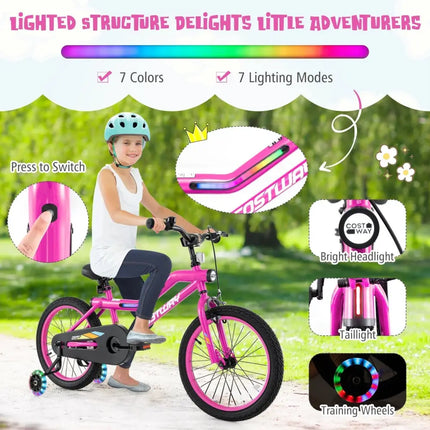 18 Inch LED Lighted Kids Bike with Training Wheels and Headlight for Ages 4 - 8 Years - 18 inches - Oasis Home Essentials