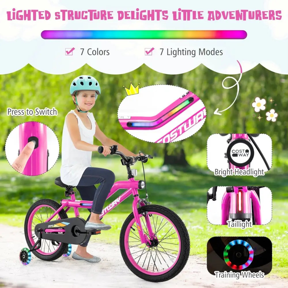 18 Inch LED Lighted Kids Bike with Training Wheels and Headlight for Ages 4 - 8 Years - 18 inches - Oasis Home Essentials