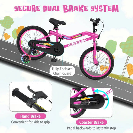 18 Inch LED Lighted Kids Bike with Training Wheels and Headlight for Ages 4 - 8 Years - 18 inches - Oasis Home Essentials