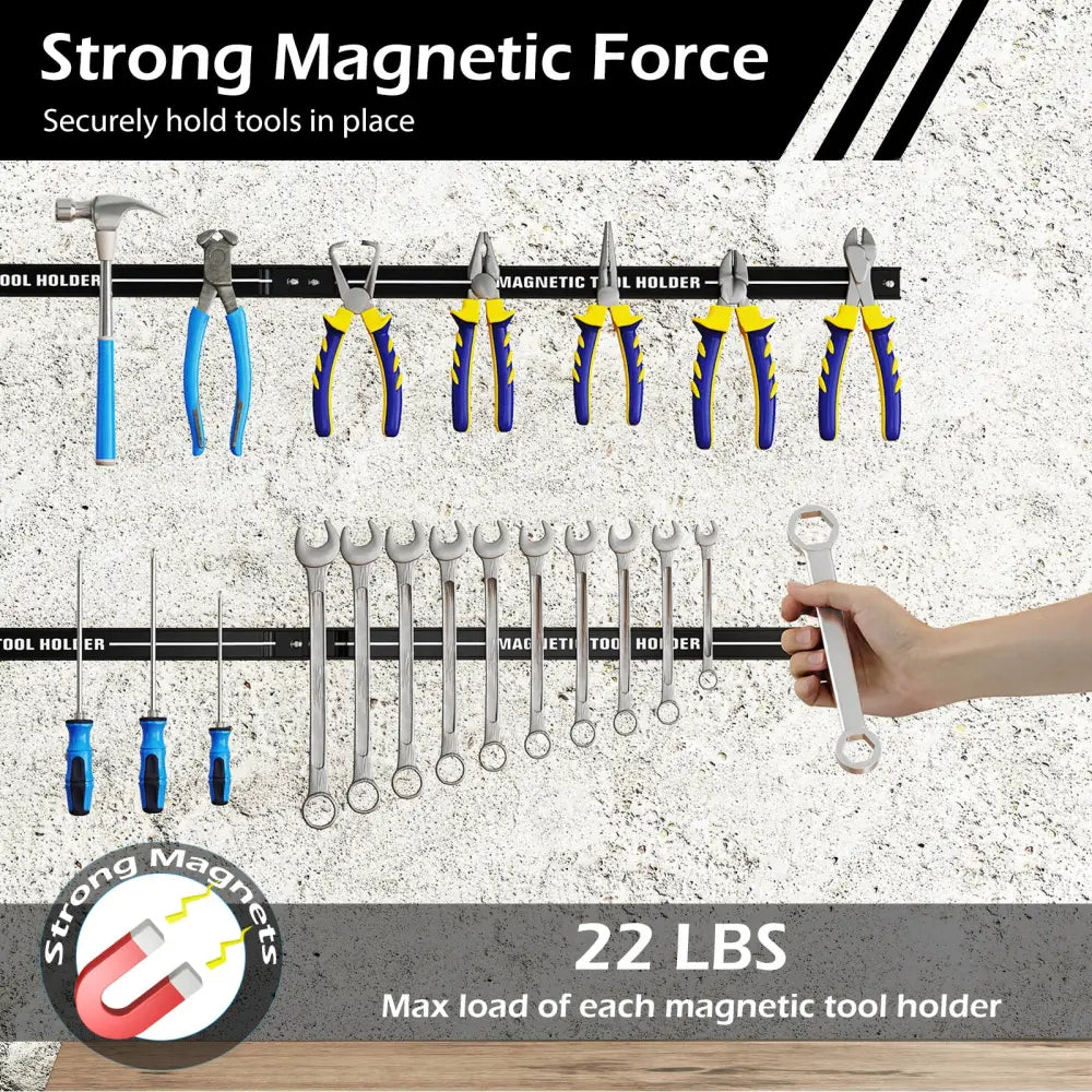 18 Inch Magnetic Tool Holder Strip with Mounting Screws-Black - Black - Garages