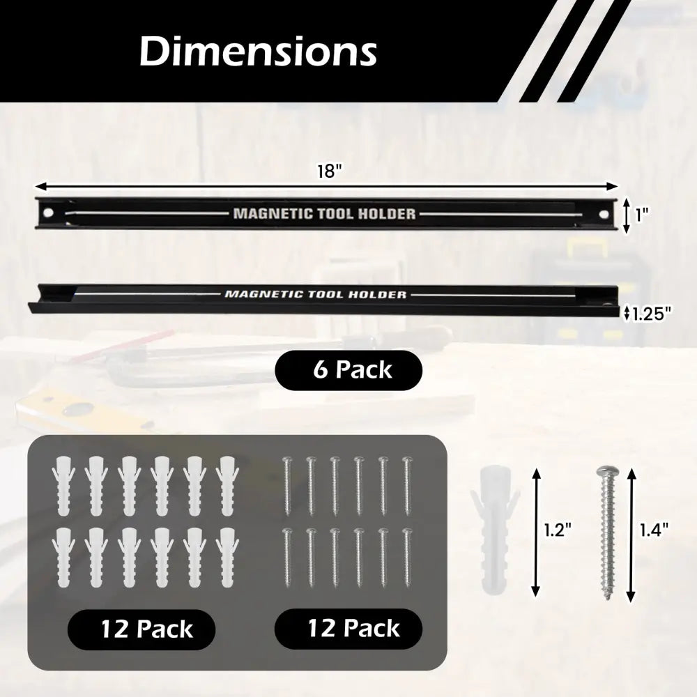 18 Inch Magnetic Tool Holder Strip with Mounting Screws-Black - Black - Garages