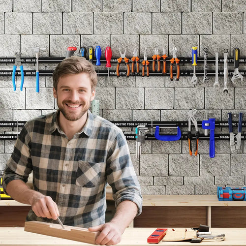 18 Inch Magnetic Tool Holder Strip with Mounting Screws-Black - Black - Garages