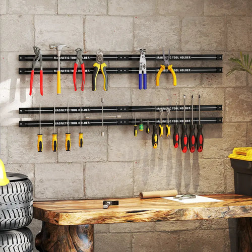 18 Inch Magnetic Tool Holder Strip with Mounting Screws-Black - Black - Garages