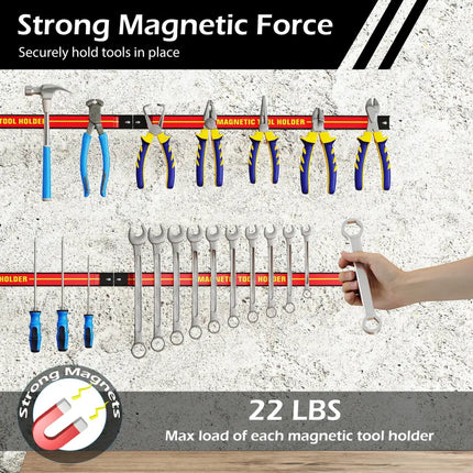 18 Inch Magnetic Tool Holder Strip with Mounting Screws-Red - Red - Garages