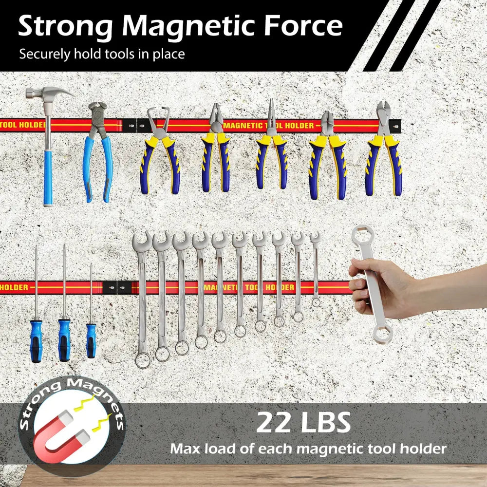18 Inch Magnetic Tool Holder Strip with Mounting Screws-Red - Red - Garages