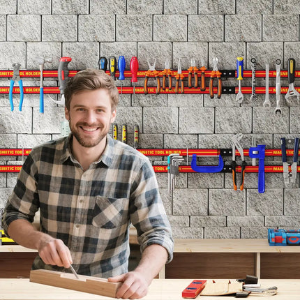 18 Inch Magnetic Tool Holder Strip with Mounting Screws-Red - Red - Garages