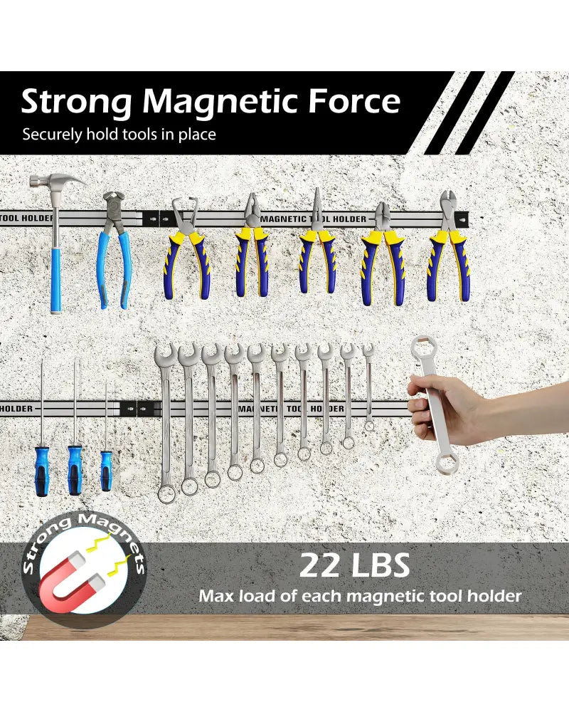 18 Inch Magnetic Tool Holder Strip with Mounting Screws-Silver - Silver - Garages