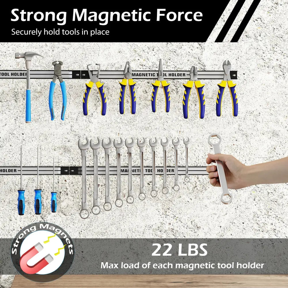 18 Inch Magnetic Tool Holder Strip with Mounting Screws-Silver - Silver - Garages