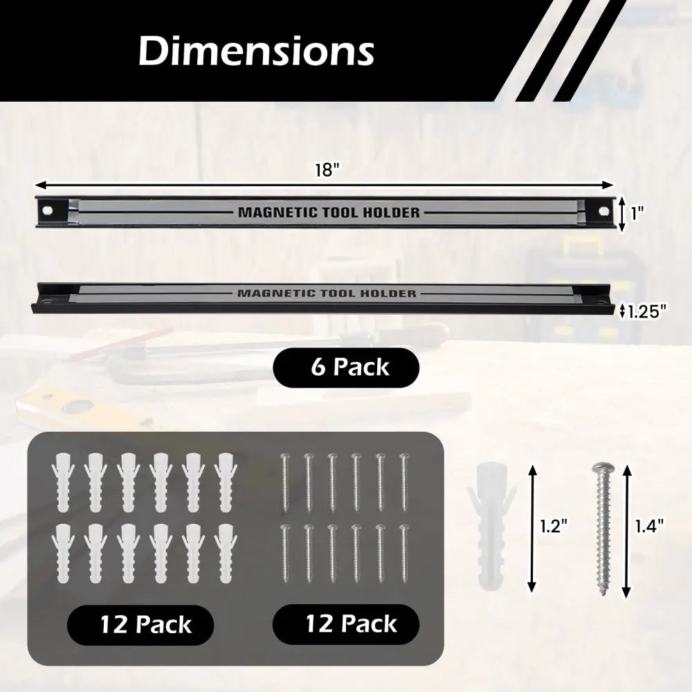 18 Inch Magnetic Tool Holder Strip with Mounting Screws-Silver - Silver - Garages