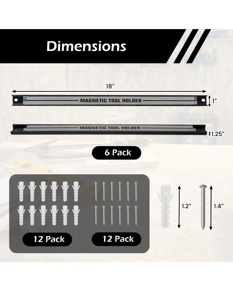 18 Inch Magnetic Tool Holder Strip with Mounting Screws-Silver - Silver - Garages