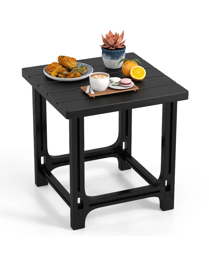 18 Inch Outdoor Adirondack Side Table with Slatted Surface-Black - Black - Patio Coffee Tables