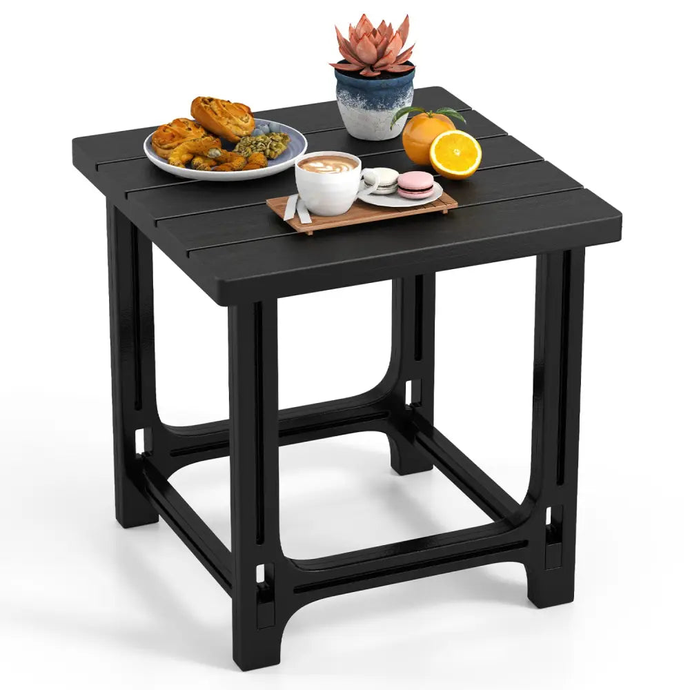 18 Inch Outdoor Adirondack Side Table with Slatted Surface-Black - Black - Patio Coffee Tables
