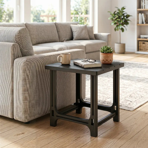 18 Inch Outdoor Adirondack Side Table with Slatted Surface-Black - Black - Patio Coffee Tables