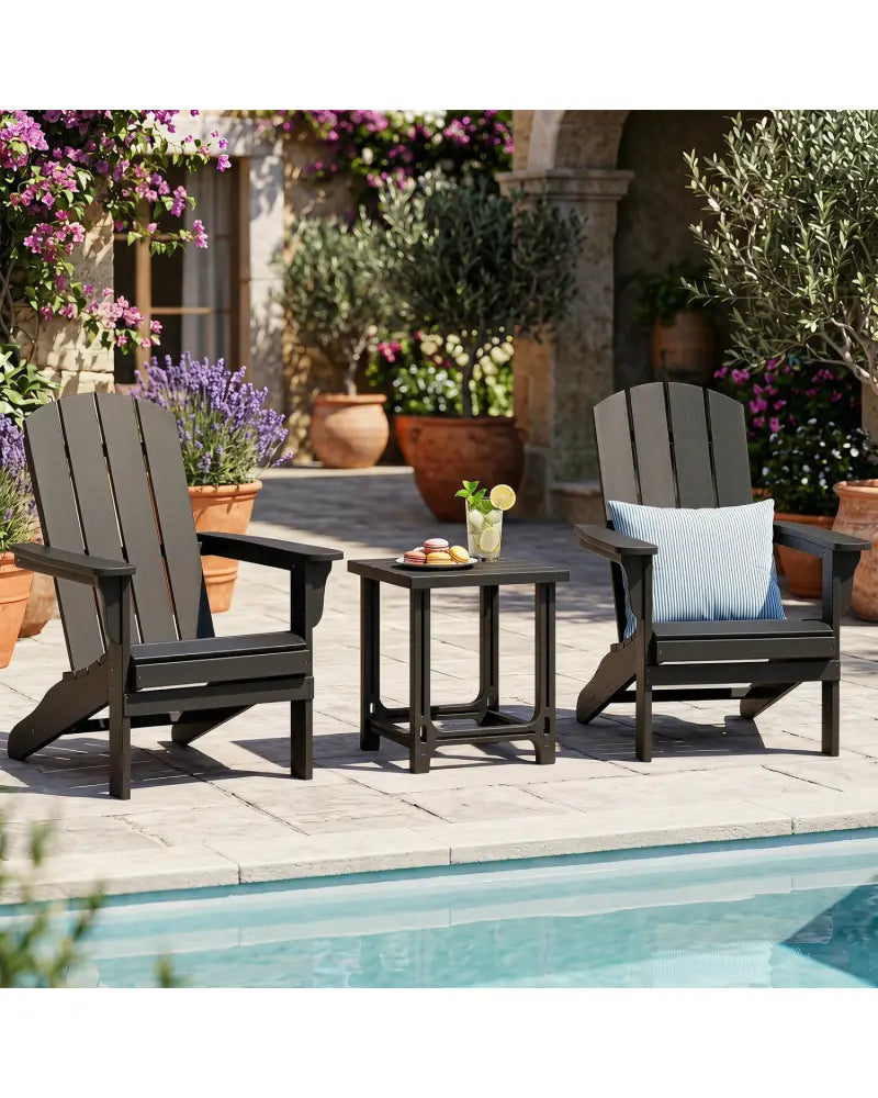 18 Inch Outdoor Adirondack Side Table with Slatted Surface-Black - Black - Patio Coffee Tables