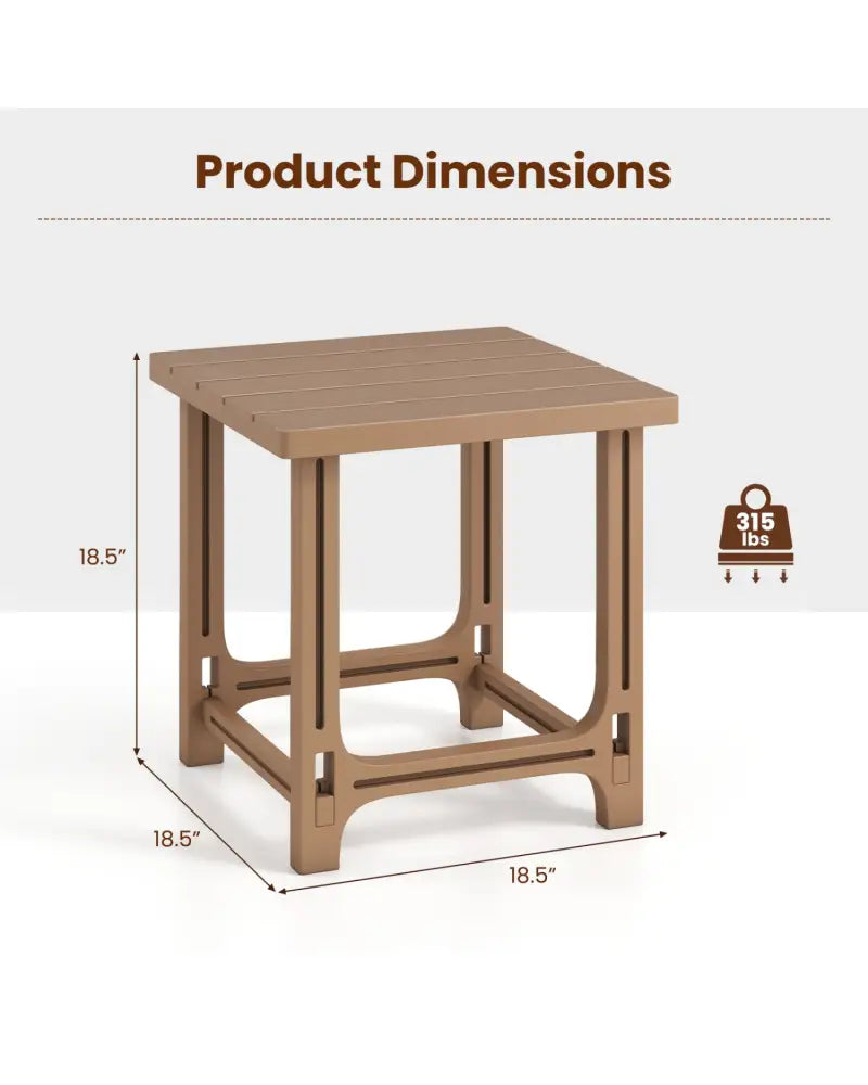 18 Inch Outdoor Adirondack Side Table with Slatted Surface-Brown - Brown - Patio Coffee Tables
