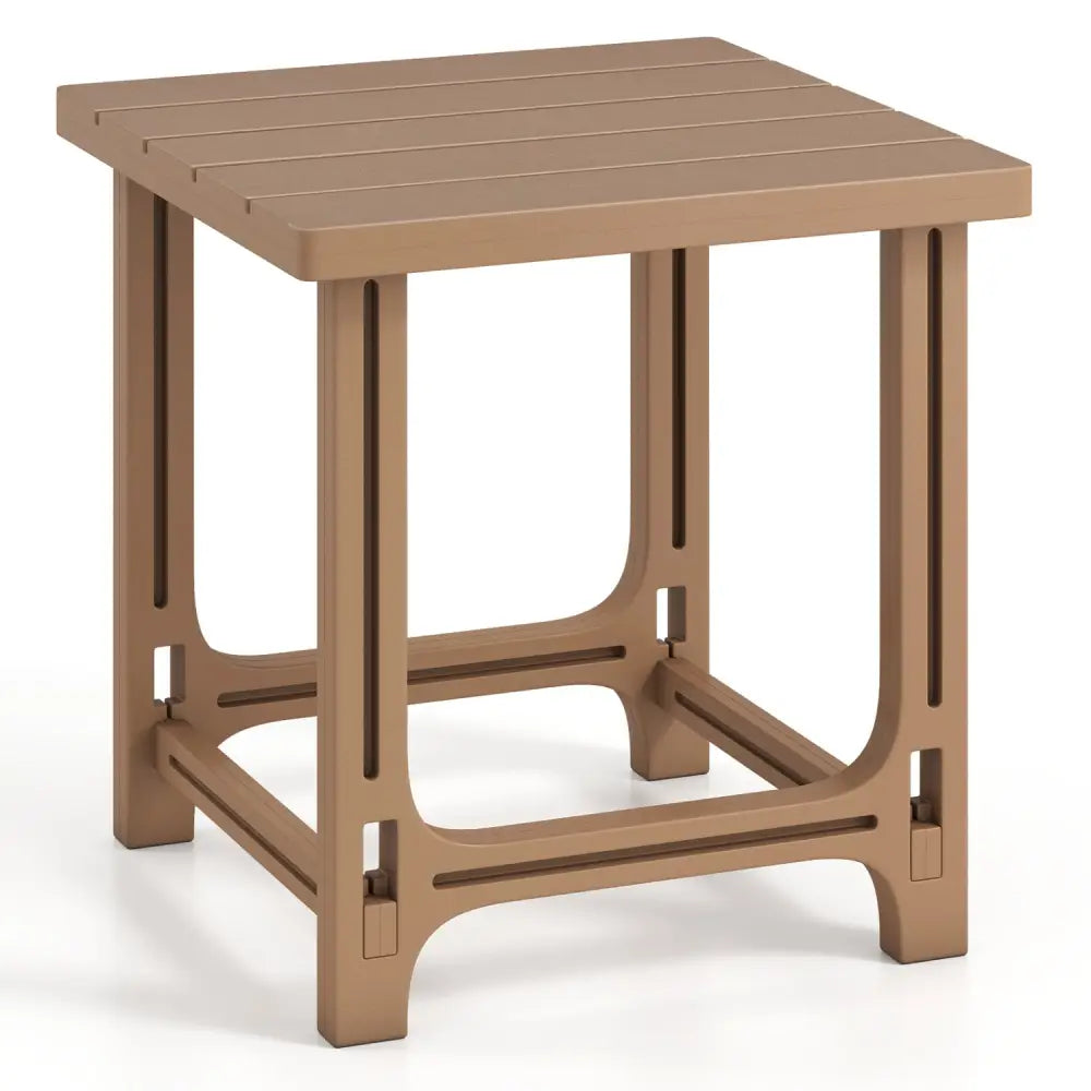 18 Inch Outdoor Adirondack Side Table with Slatted Surface-Brown - Brown - Patio Coffee Tables