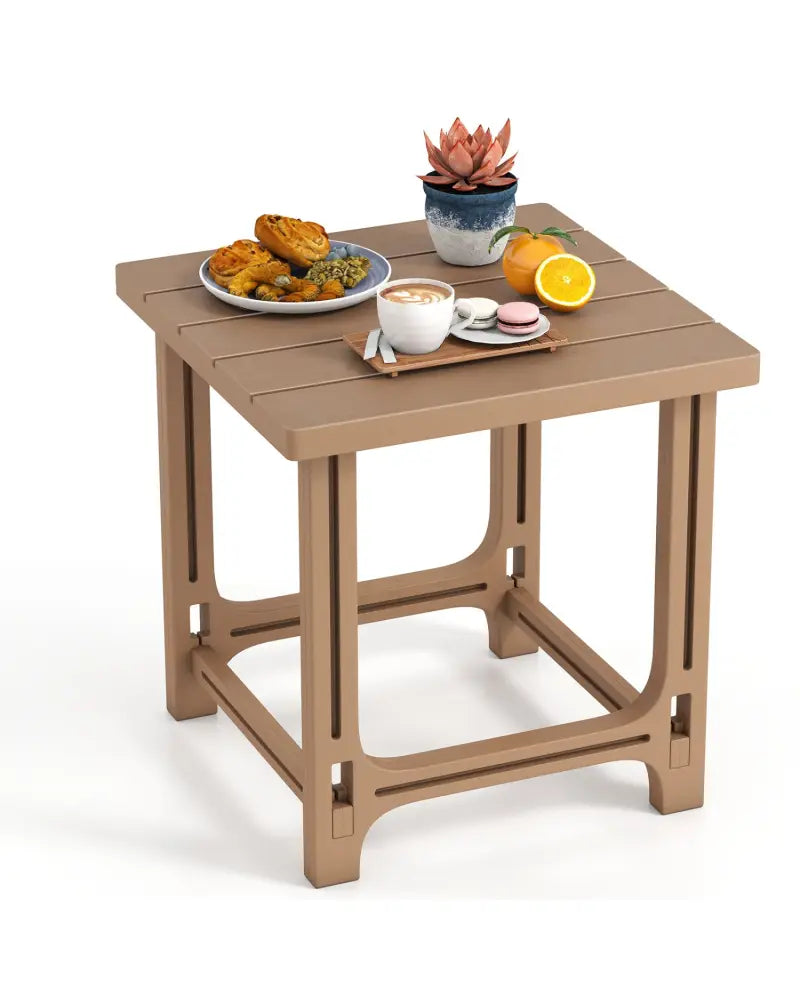 18 Inch Outdoor Adirondack Side Table with Slatted Surface-Brown - Brown - Patio Coffee Tables