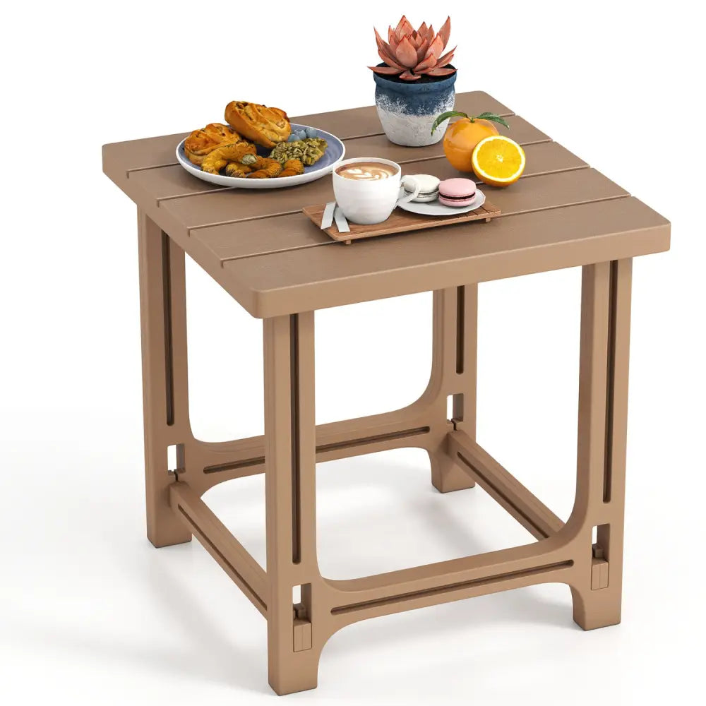 18 Inch Outdoor Adirondack Side Table with Slatted Surface-Brown - Brown - Patio Coffee Tables