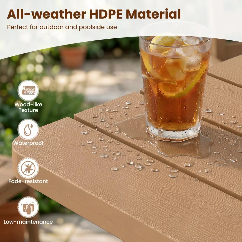 18 Inch Outdoor Adirondack Side Table with Slatted Surface-Brown - Brown - Patio Coffee Tables