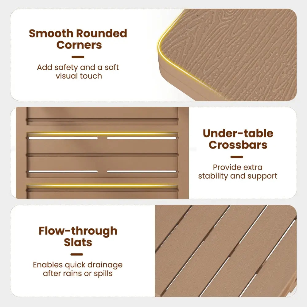 18 Inch Outdoor Adirondack Side Table with Slatted Surface-Brown - Brown - Patio Coffee Tables