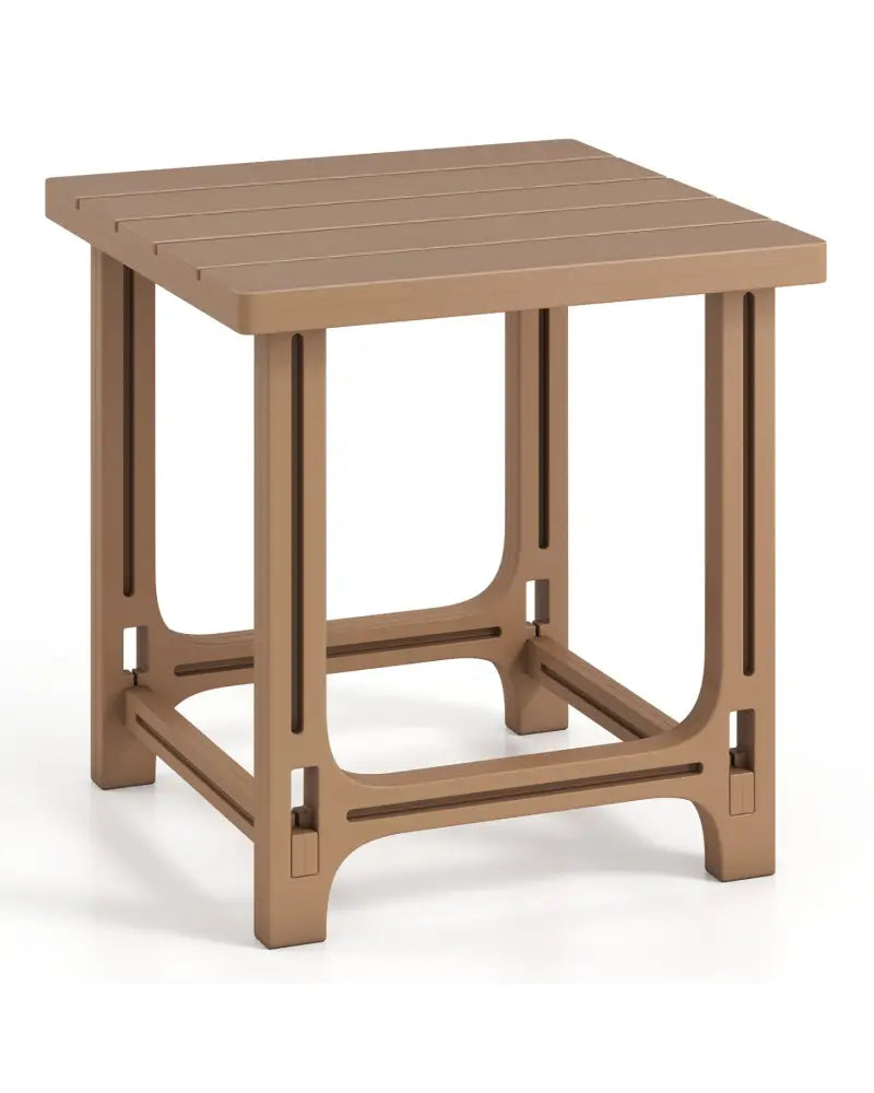 18 Inch Outdoor Adirondack Side Table with Slatted Surface-Brown - Brown - Patio Coffee Tables