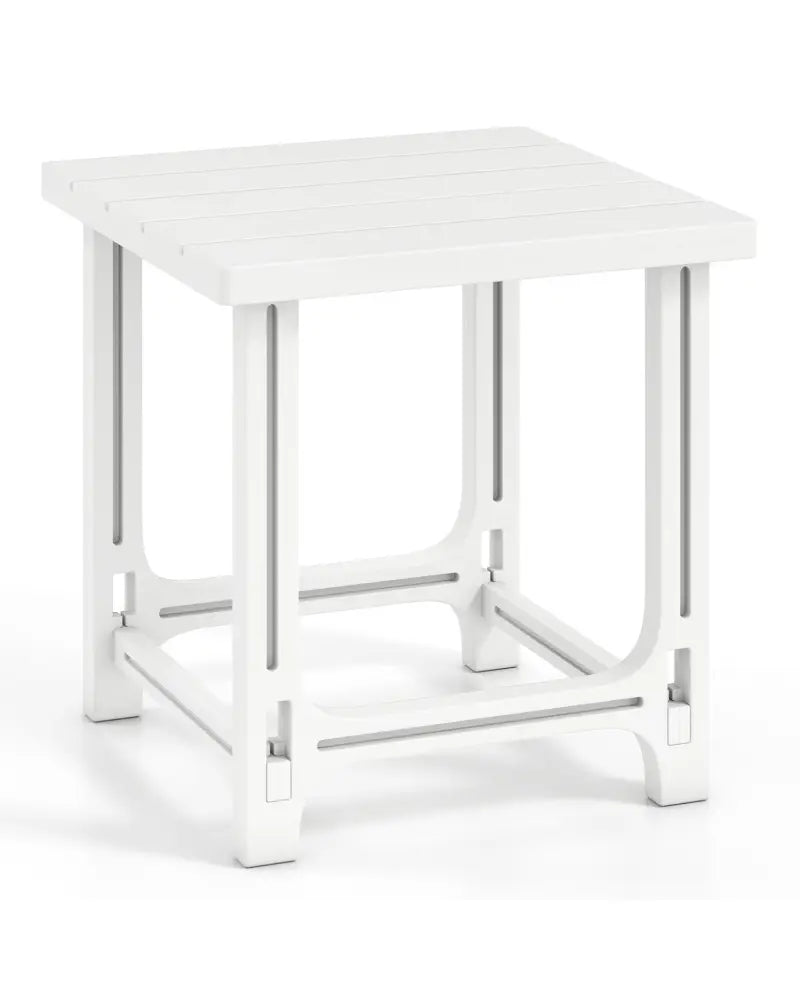 18 Inch Outdoor Adirondack Side Table with Slatted Surface-White - White - Patio Coffee Tables