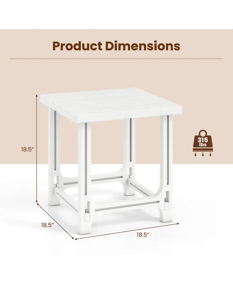 18 Inch Outdoor Adirondack Side Table with Slatted Surface-White - White - Patio Coffee Tables