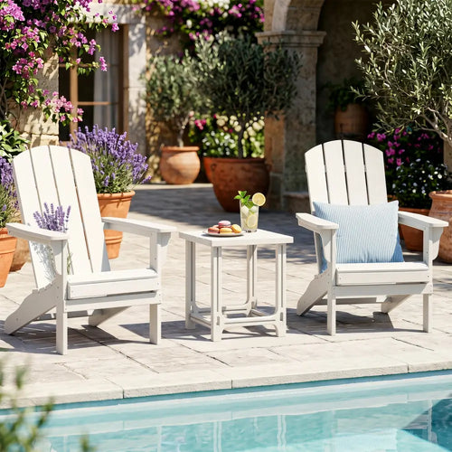 18 Inch Outdoor Adirondack Side Table with Slatted Surface-White - White - Patio Coffee Tables