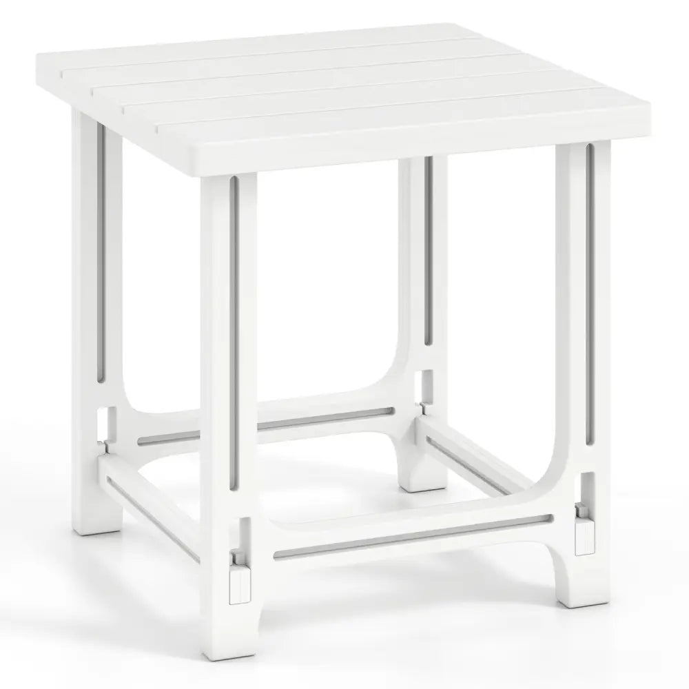 18 Inch Outdoor Adirondack Side Table with Slatted Surface-White - White - Patio Coffee Tables