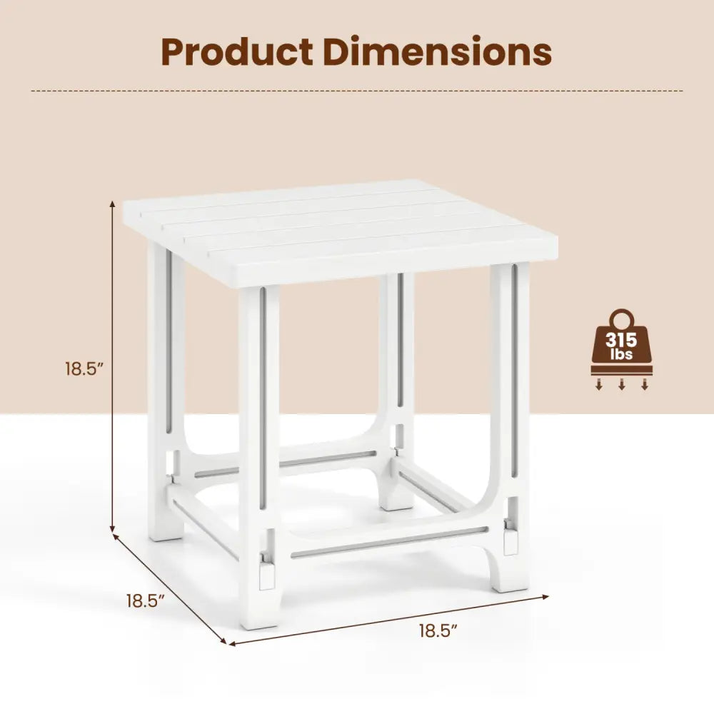 18 Inch Outdoor Adirondack Side Table with Slatted Surface-White - White - Patio Coffee Tables