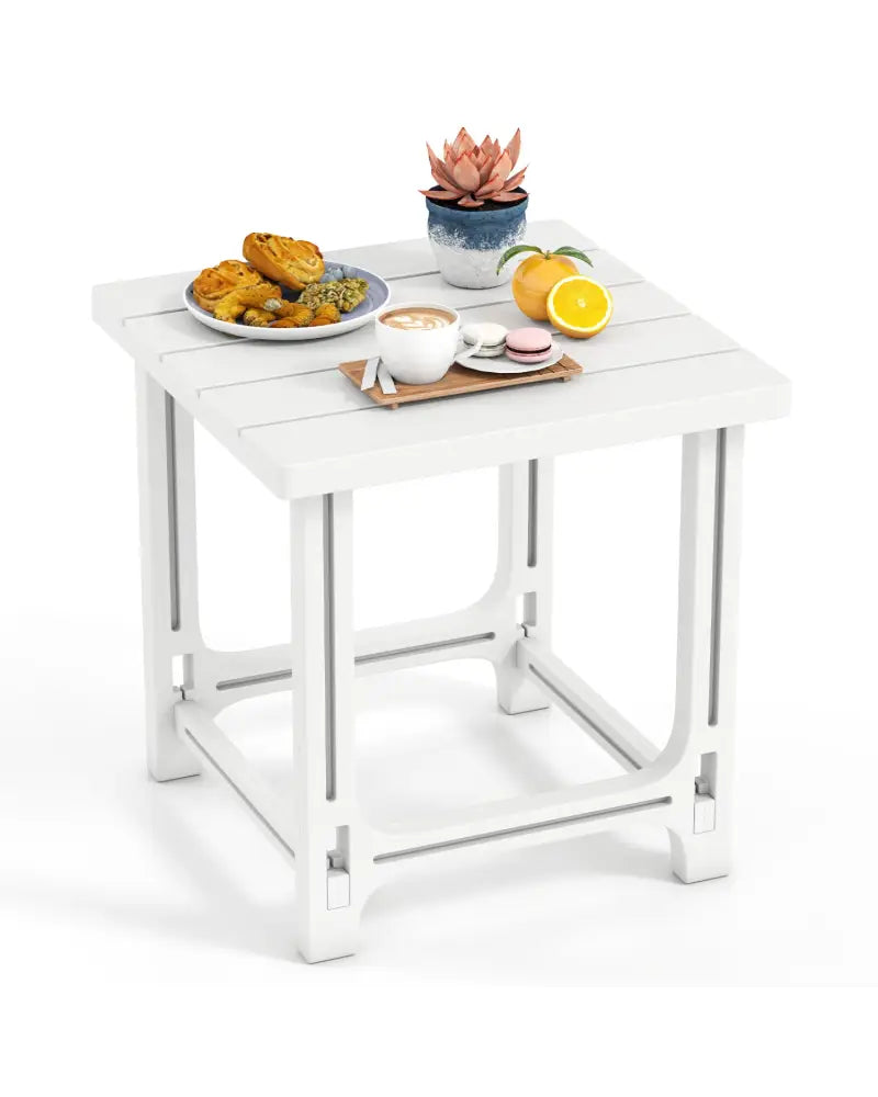 18 Inch Outdoor Adirondack Side Table with Slatted Surface-White - White - Patio Coffee Tables