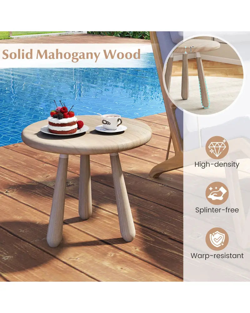 18 Inch Outdoor Mahogany Wood Side Table with Thickened Board - Natural - End & Side Tables