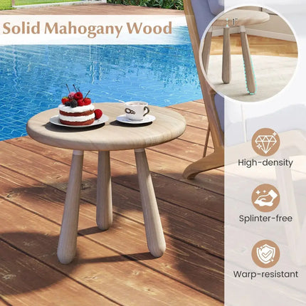 18 Inch Outdoor Mahogany Wood Side Table with Thickened Board Costway
