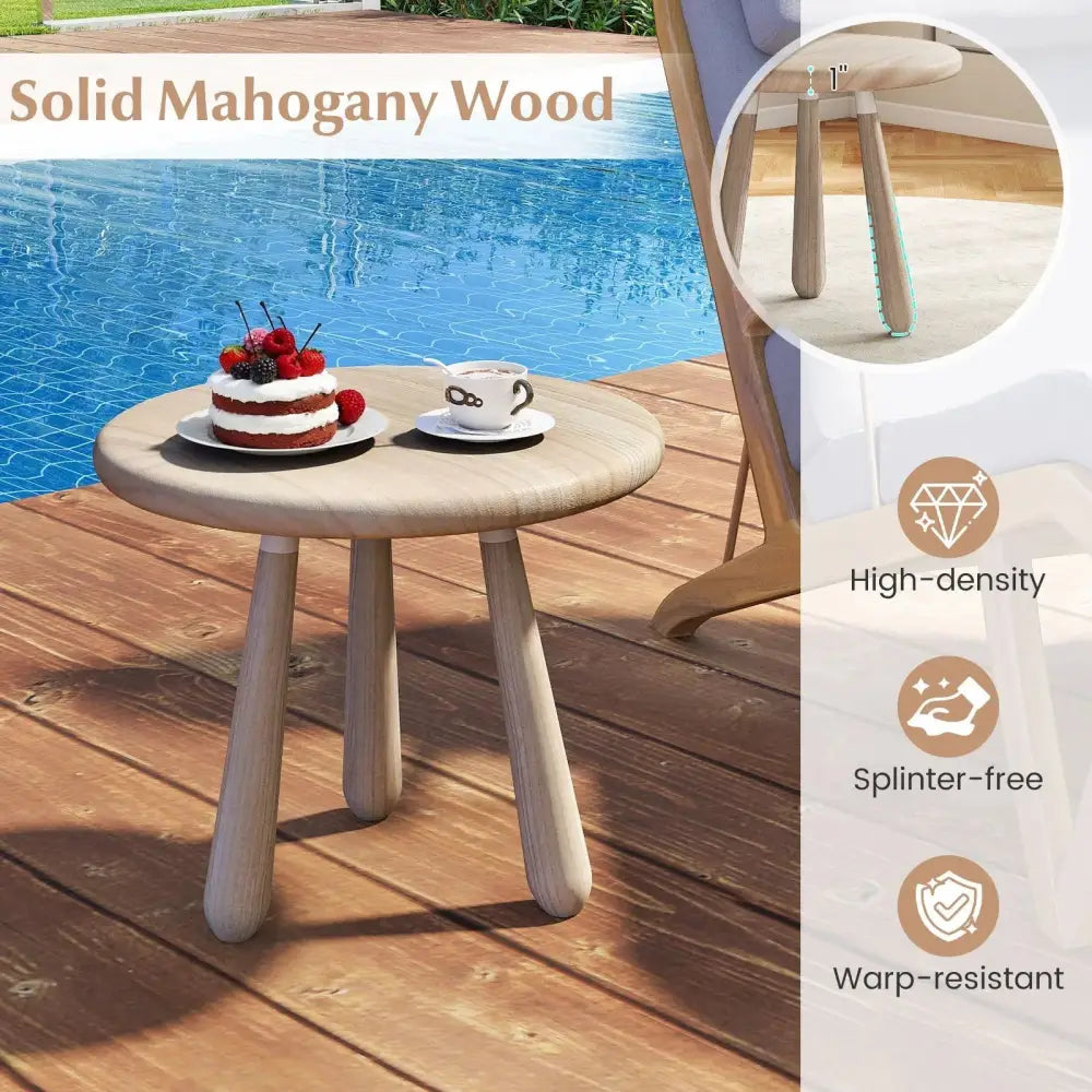 18 Inch Outdoor Mahogany Wood Side Table with Thickened Board Costway