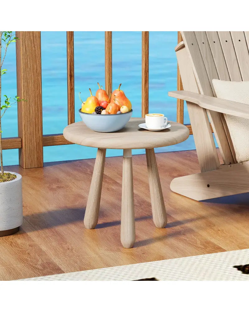 18 Inch Outdoor Mahogany Wood Side Table with Thickened Board - Natural - End & Side Tables
