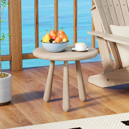 18 Inch Outdoor Mahogany Wood Side Table with Thickened Board - Natural - End & Side Tables