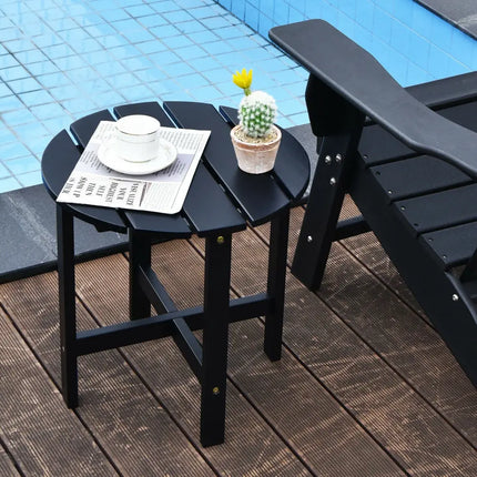 18 Inch Patio Round Side Wooden Slat End Coffee Table for Garden-Black - Black - Patio Coffee Tables