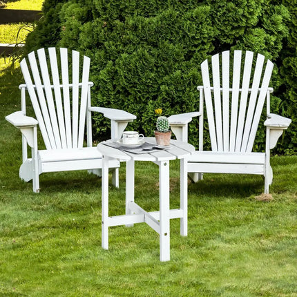 18 Inch Patio Round Side Wooden Slat End Coffee Table for Garden-White - White - Patio Coffee Tables