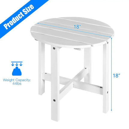 18 Inch Patio Round Side Wooden Slat End Coffee Table for Garden-White - White - Patio Coffee Tables