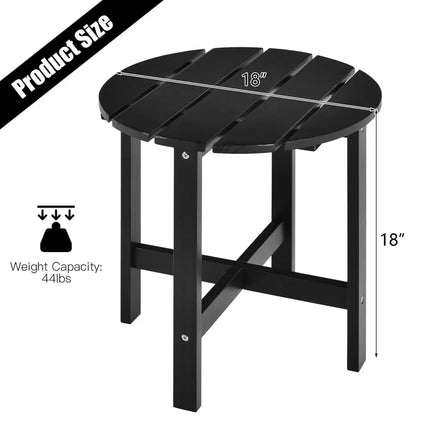18 Inch Patio Round Side Wooden Slat End Coffee Table for Garden-Black - Black - Patio Coffee Tables
